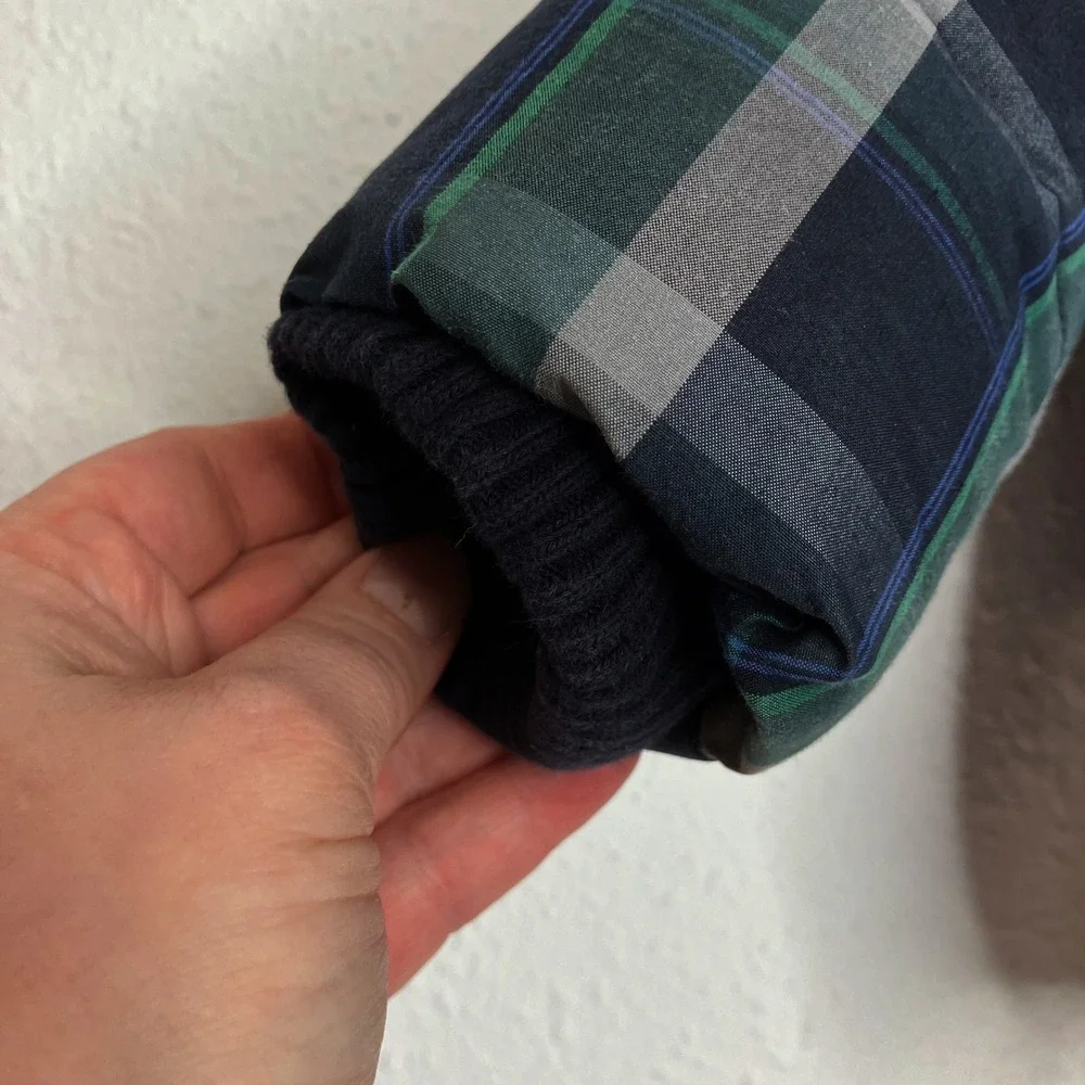 Jacadi Paris Hooded Puffer Jacket Navy &‎ Green Plaid Winter Outerwear 18 Months